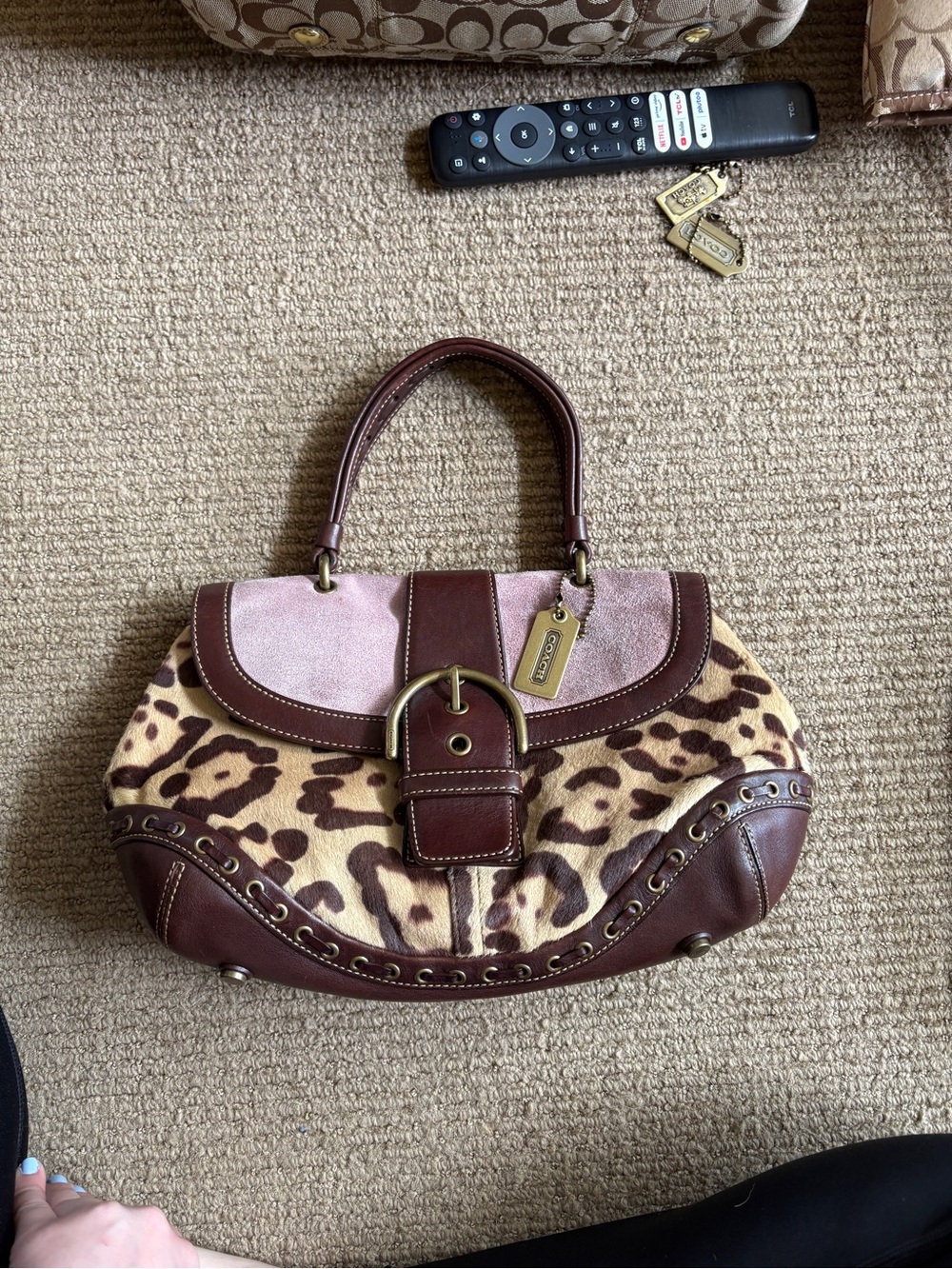 Coach Leopard Print and Brown Leather Buckle Satchel SoHo